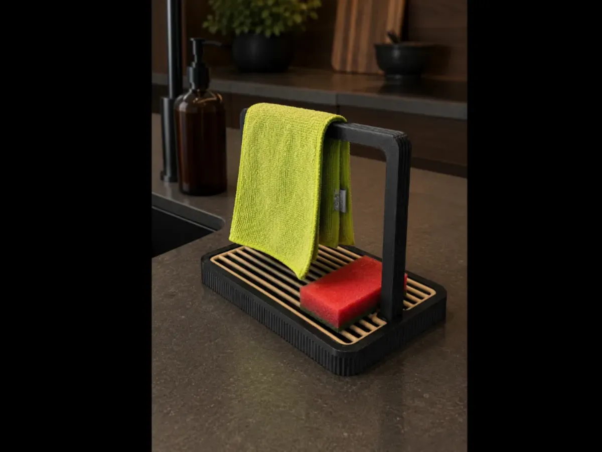 Japandi Kitchen Dishcloth, Sponge & Soap Holder